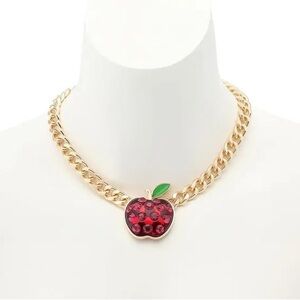 NWT Betsey Johnson Crystal Apple Curb Chain Pendant Necklace